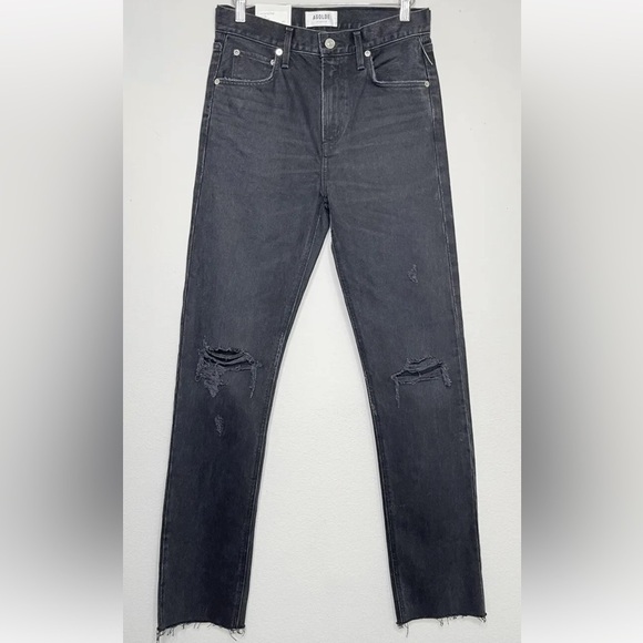 AGOLDE Cherie High-Rise Distressed Pinch-Waist Straight-Leg-Raw Hem. Size: 25 - Picture 1 of 6